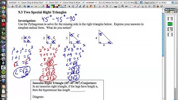 8.3 Special Right Triangle Rules 45-45-90 Rule (Discovering Geometry 9.2-9.3)