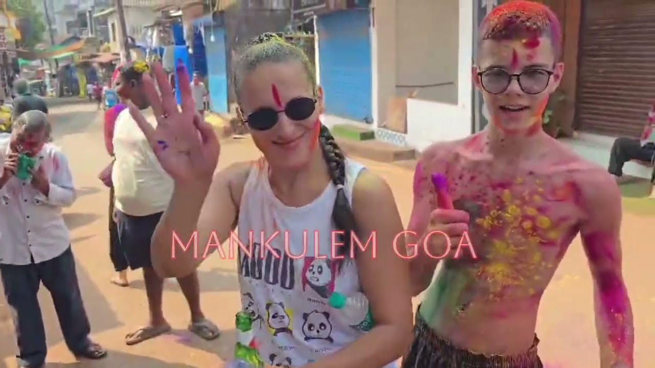 Foreigners enjoy Holi along with locals at Harmal.