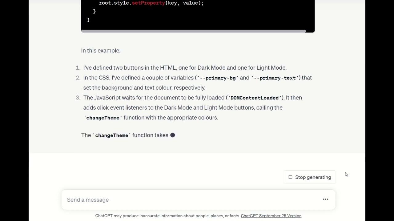 Generating a JavaScript Function to Dynamically Change the Theme Using