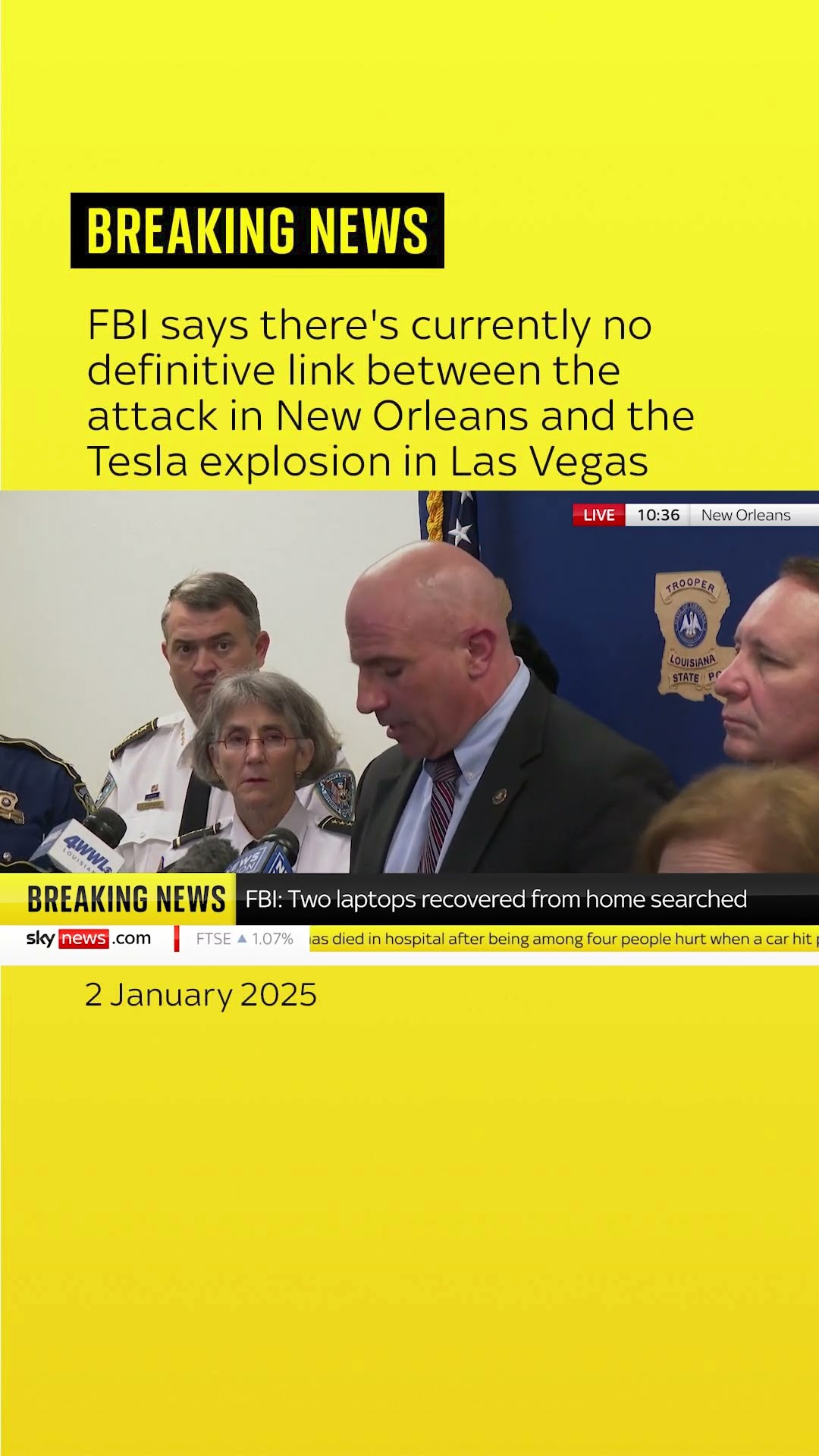 FBI says no definitive link between Tesla explosion and New Orleans attack