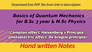 Free PDF Notes of Basics of Quantum Mechanics for B.Sc 3 year and M.Sc Physics (Unit-1)