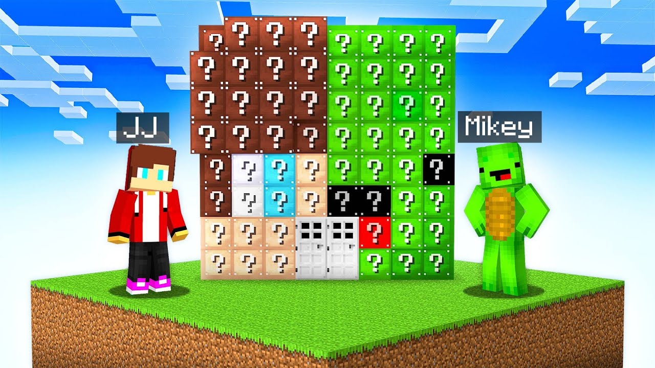 JJ vs MIKEY LUCKYBLOCK SKYBLOCK House Battle in Minecraft