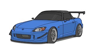 How to draw a HONDA S2000 1999 / drawing honda s2k 2009 stance car