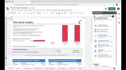 Tiller Money automated budgeting spreadsheets
