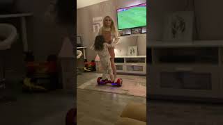 Funny kids on hoverboard trying not to fall off , spinning out of control try not to laugh