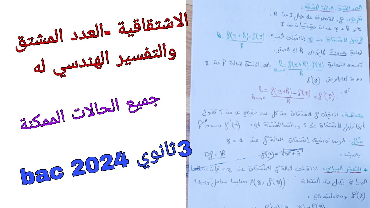 الاشتقاقية -العدد المشتق والتفسير الهندسي له جميع الحالات الممكنة رياضيات للسنة الثالثة ثانوي
