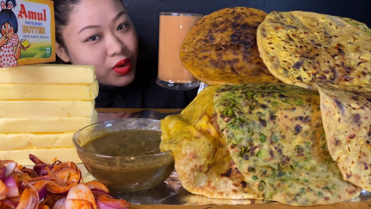 LOT’S OF BUTTER, MUTTON PARATHA, CHICKEN PARATHA, PANEER PARATHA, MATAR/ALOO PARATHA MUKBANG & CHAI