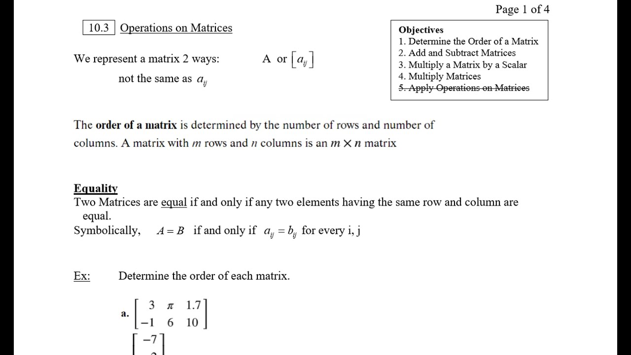10.3 Operations on Matrices - YouTube