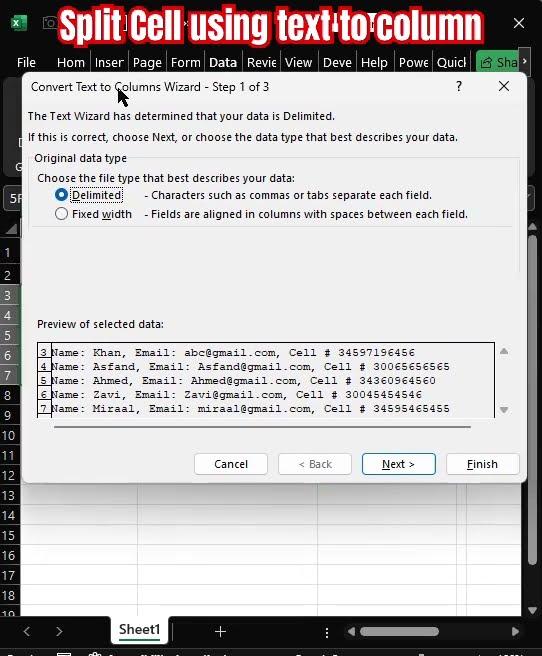 Split cells in excel using text to column function excel exceltips 