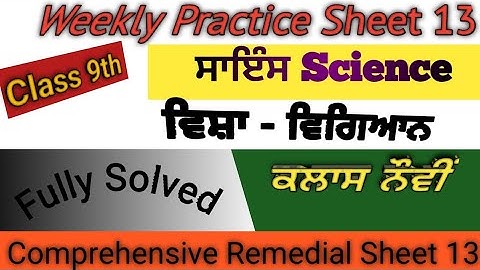 9th Class Science ਵਿਗਿਆਨ weekly practice sheet 13 english Punjabi medium fully solved