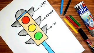 How to draw a TRAFFIC LIGHT   so easy way step by step | TRAFFIC SIGNAL drawing |
