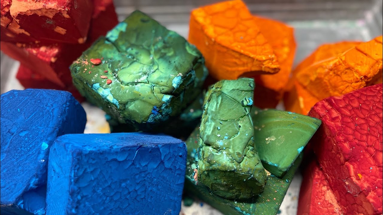 15 Dyed BSN Blocks 💙💚❤️💛| Crispy Shell & Soft, Buttery Powder | Gym Chalk ASMR | So Satisfying