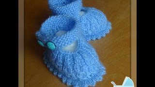 Пинетки-ботиночки с застежкой.Knitting baby booties(В дополнение к боди можно связать спицами вот такие пинетки на застежке. Основной узор такой же, как и на..., 2015-05-14T16:12:37.000Z)