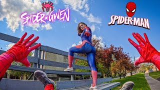 SPIDER MAN escaping CRAZY SPIDER GWEN in abandoned stadium (funny romantic comedy)