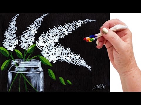 WHITE Lilacs in Mason Jar Q Tip EASY Painting for Beginners  | TheArtSherpa  #AcrylicTutorial