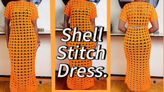 Crochet summer maxi dress tutorial |easy shell stitch pattern