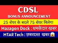 CDSL Share Latest News 💥 BONUS ANNOUNCEMENT 💥 MAZAGON DOCK Share • MTAR TECHNOLOGIES Share