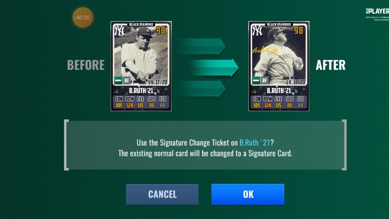 MLB.9 innings 24 - Babe Ruth Sig change, skill upgrade, mileage sig ...