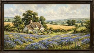 Enchanting English Cottage in Bloom – Vintage Countryside Oil Painting Scene