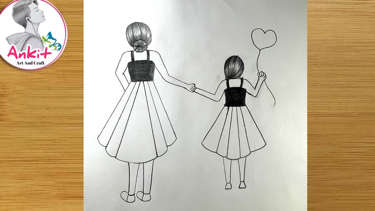 Very easy way to draw mother's day drawing - YouTube