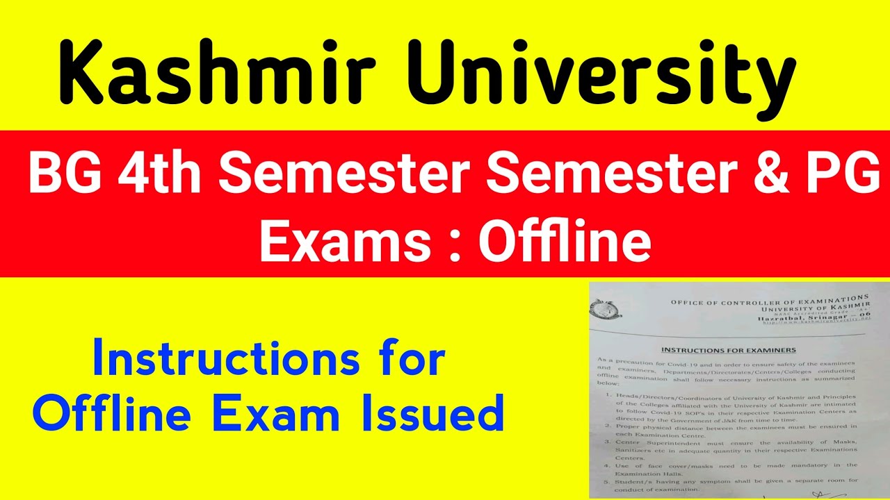 Kashmir University BG 4th Semester & PG Exams Offline | Instructions for offline exam issued