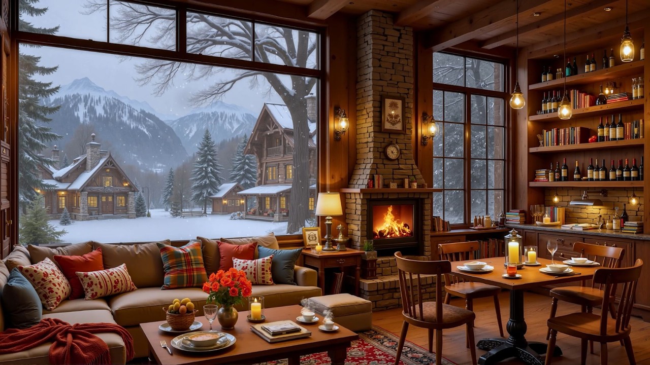 Уютное зимнее кафе с джазовой музыкой ❄️ Нежный фортепианный джаз и потрескивание камина