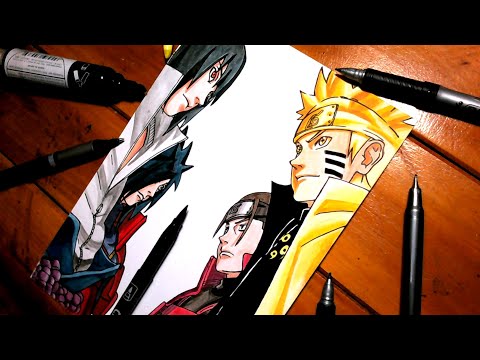 Desenhando Naruto Rikudou Sennin e Sasuke Rinnegan Supremo em 3D 