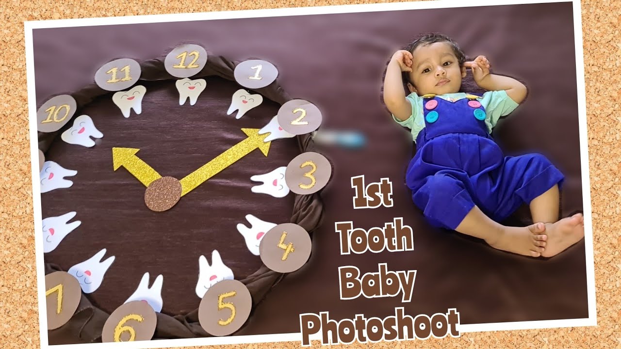 First Tooth Baby Photoshoot At Home 10 Month Clock Theme Baby