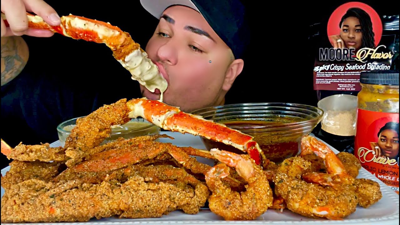 FRIED KING CRAB LEGS & JUMBO SHRIMP • CAJUN ALFREDO SAUCE & GARLIC BUTTER • 