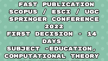 Fast Publication unpaid best scopus indexed / ESci Journal | Fast publication 2022 Springer journal