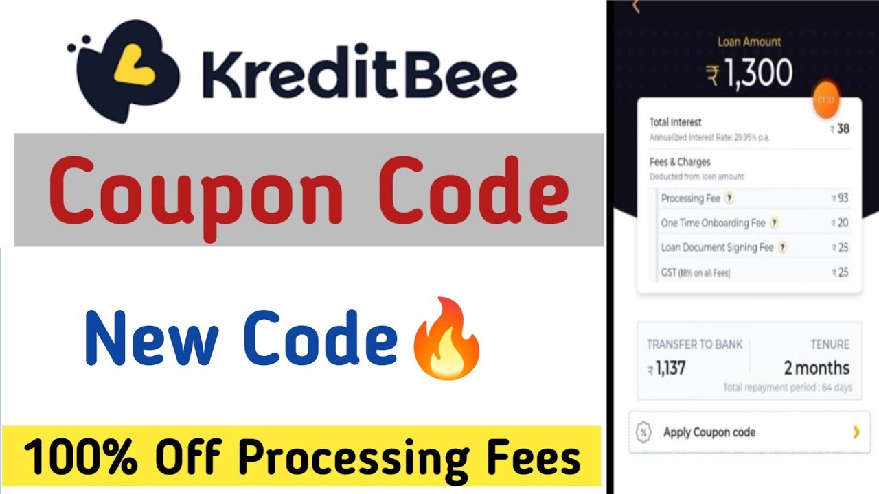 Kreditbee Coupon Code For Processing Fee 🔥 Personal Loan ₹1000