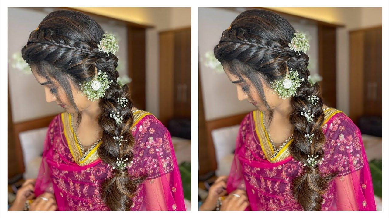 Indian wedding hairstyles | Trending hairstyles for girls | Fishtail braid.  | Indian bridal hairstyles, Hair style on saree, Engagement hairstyles