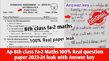 ap 8th class fa2 maths question paper 2023-24|8th class mathmatics question paper 2023 answer key