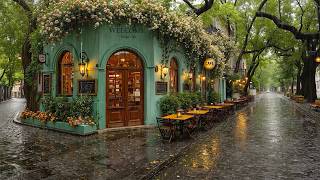 Peaceful Rainy Café Street Corner with Relaxing Jazz Playlist 🌧️ Rainy Sounds for Work & Deep Focus☕ screenshot 5