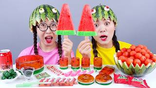 Kem trái cây dưa hấu thạch, bánh macaron tráng miệng Mukbang DONA
