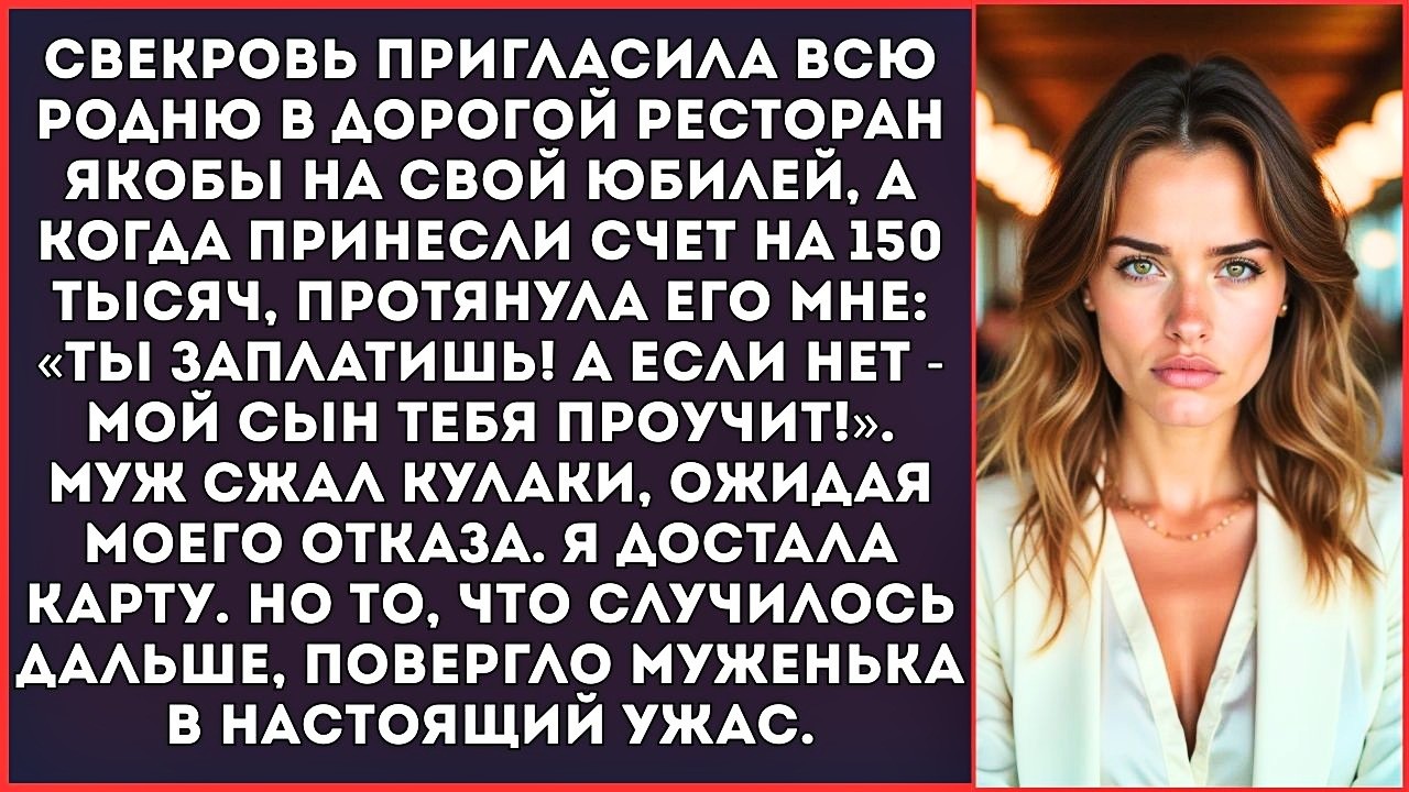 «Ты заплатишь за наш банкет! А если нет — муж тебя проучит!» — хихикала свекровь в ресторане.