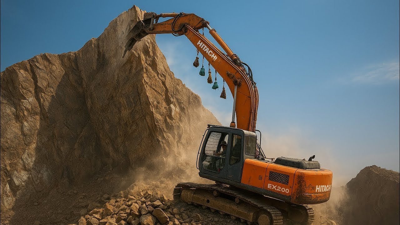 How to break a hill with an excavator working humring 😧⚒️#excavator #sand#bulldozer    