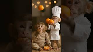 Baby Monkey Tastes a orange 🍊#shortsveido #youtubeshorts #monkeyvideo #orange 🍊