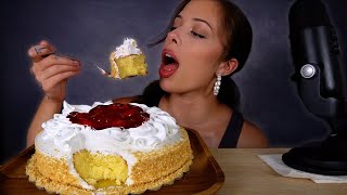 ASMR MUKBANG Strawberry Crunch Cake (big bites!)