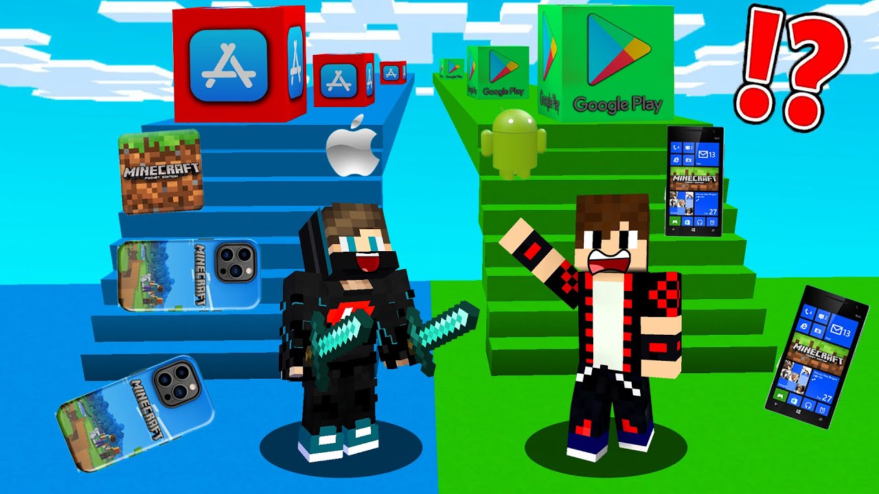 ماين كرافت : حـرب طريق حظ الهواتف ولكن طريق البلاي ستور ضد طريق اب ستور !!؟ 🔥😱