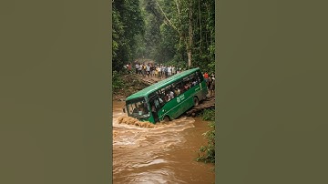 Bus Dares to Cross River After Bridge Collapses‼️