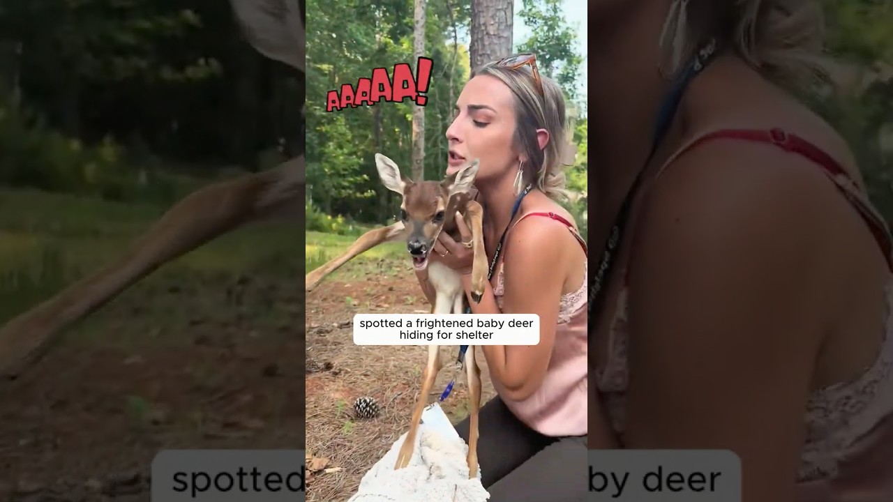 A kind woman rescued a stray fawn from beneath her car