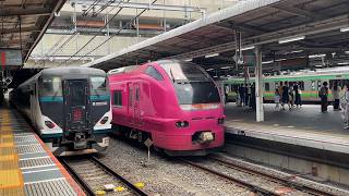 E257系2500番台 特急「草津・四万1号」長野原草津口行きが大宮駅に到着、E653系1000番台U107編成ハマナス色と顔合わせ 2026.8.2