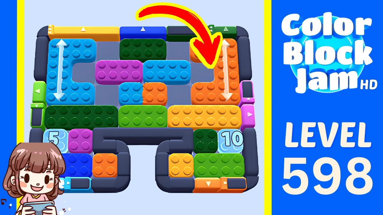 Color Block Jam Level 598 2:05 opening layout with left 5 and right 10 values opening frame