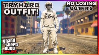 Easy White Joggers Ripped Shirt Glitch Tryhard Modded Outfit (GTA Online)