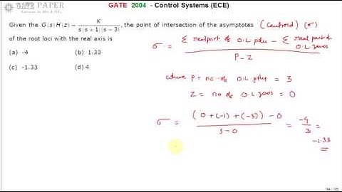 GATE 2004 ECE Point of Intersection of Asymptotes with real axis  - Centroid of root locus