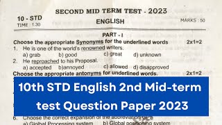 10th English 2nd Mid-term test question paper 2023 10th English 2nd Mid-term test question paper 2023