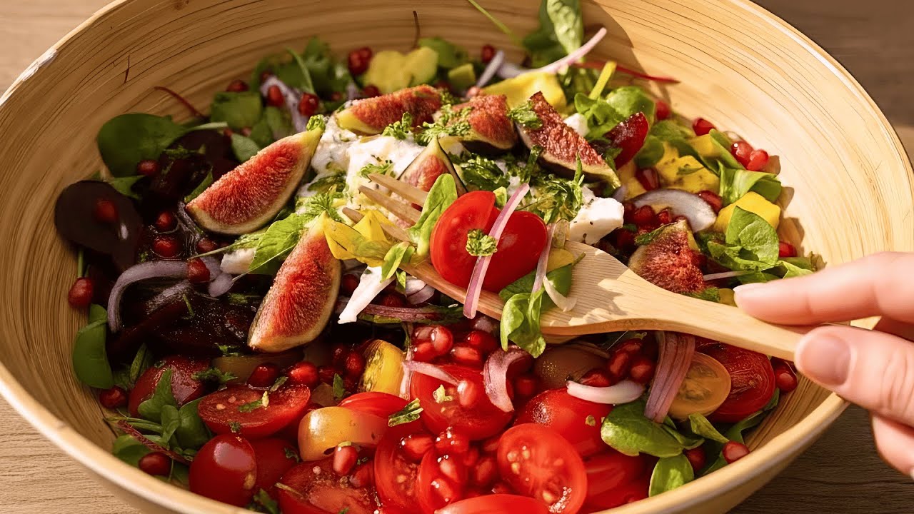 Rainbow Salad with Figs, Avocado & Pomegranate