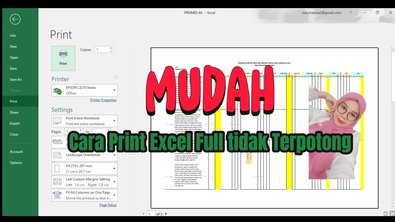 Cara print excel agar tidak terpotong youtube