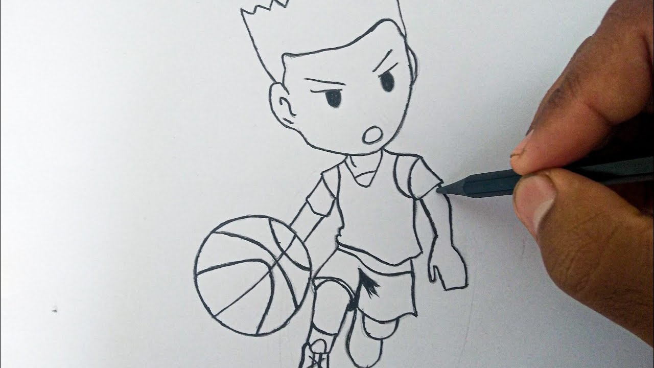 Menino com bola de basquete para colorir - Imprimir Desenhos